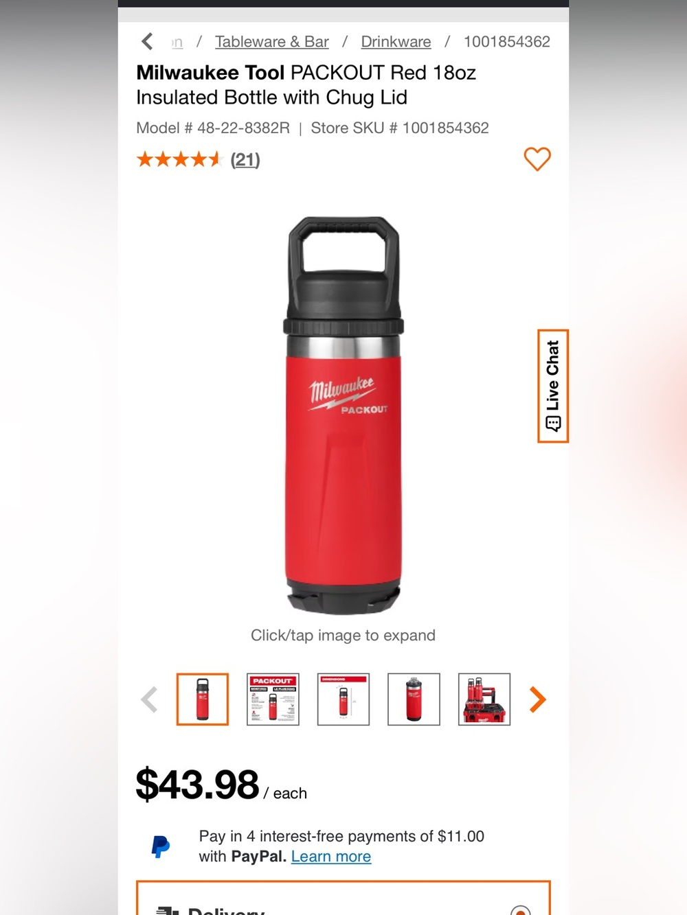 Milwaukee tool packout 18oz insulated bottle with chug lid NEW